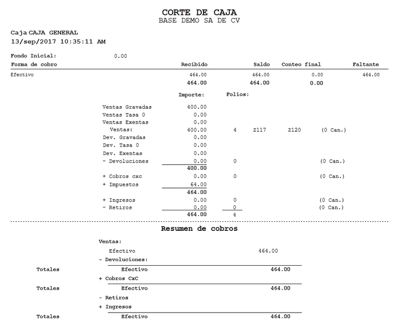 Corte De Caja Carta Con Resumen De Cobros Corte De Caja Carta Con Resumen De Cobros
