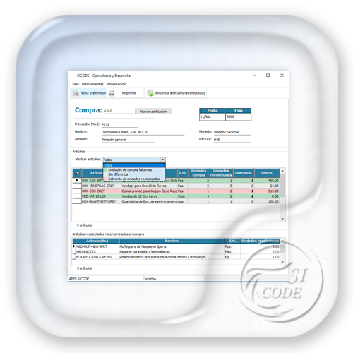 Mesa de verificación de compras posterior a facturación