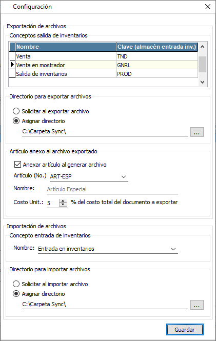 Exportador de salida de inventarios e importador de entrada de inventarios