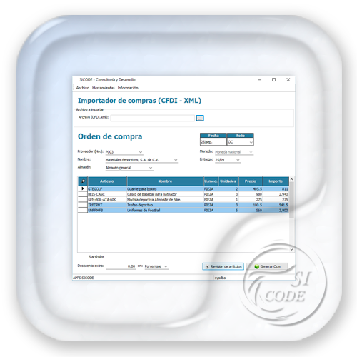 Generador de orden de compra cm a partir de factura CFDI (archivo xml)