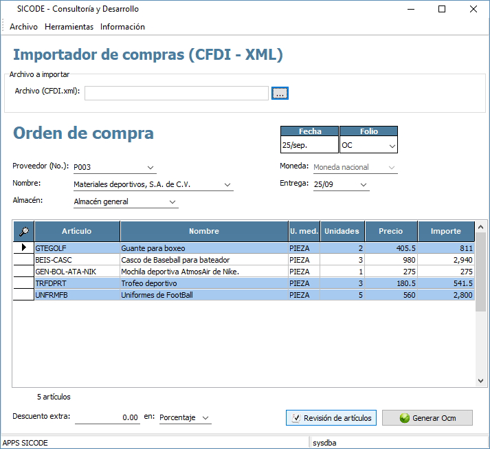 Generador de orden de compra cm a partir de factura CFDI (archivo xml) Generador de orden de compra cm a partir de factura CFDI (archivo xml)