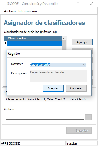 Importador de clasificadores de artículos Importador de clasificadores de artículos