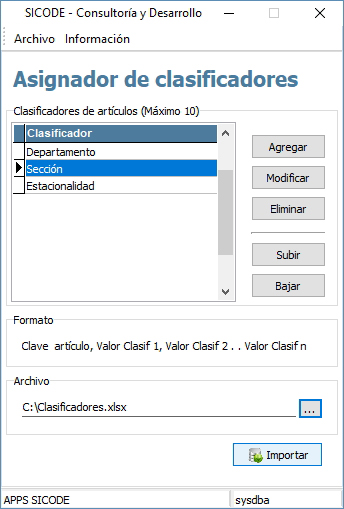 Importador de clasificadores de artículos Importador de clasificadores de artículos