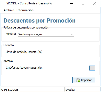 Importador de descuentos por promoción Importador de descuentos por promoción