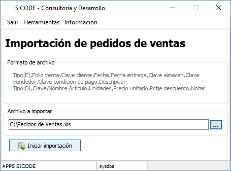 Importador de pedidos de ventas Importador de pedidos de ventas