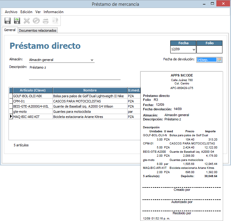 Control de préstamos de mercancía Control de préstamos de mercancía