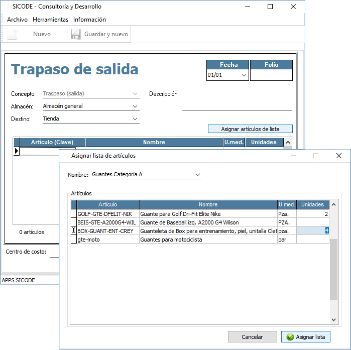 Generación de traspasos de salida de inventarios Generación de traspasos de salida de inventarios